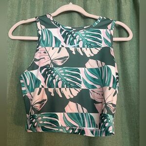 Nike Green and Pink Leaf Print Crop Top